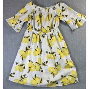 Lane Bryant White Off-Shoulder Midi Dress with Yellow Lemon Print
